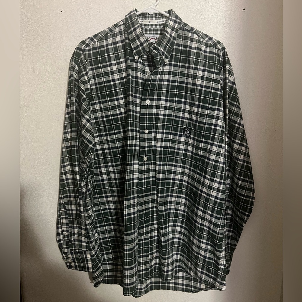 CINCH Classic Plaid Western Button‎ Down Long Sleeve Green White Men’s Size L